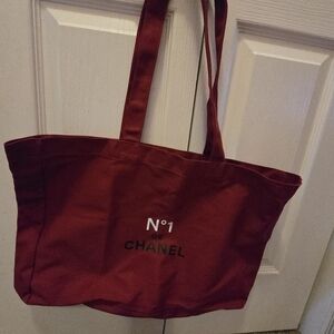CHANEL Red Perfume Line Tote Bag